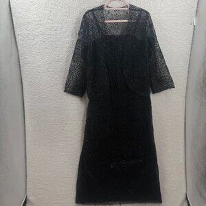 Rustan's filipiniana Black Sequins ,beads long dress with sheer mesh Jacket 10
